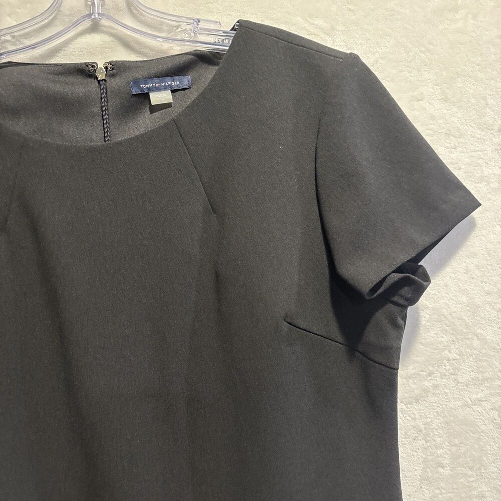 TOMMY HILFIGER Short Sleeve Stretch Crewneck Black Sheath Dress Womens 14 Career - Picture 3 of 13